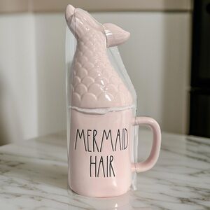Rae Dunn “Mermaid Hair Don’t Care” Ceramic Coffee Mug with Topper - Brand New